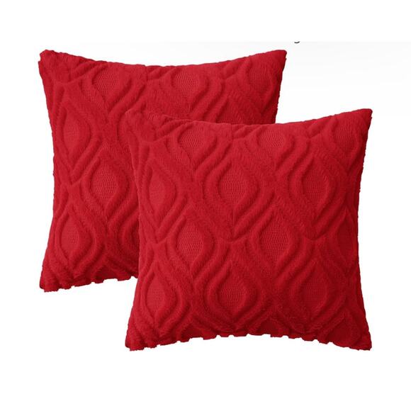 Red Throw Pillow Covers 18x18 in Soft Winter Plush Faux Wool Couch Pillow Covers - Picture 2 of 3